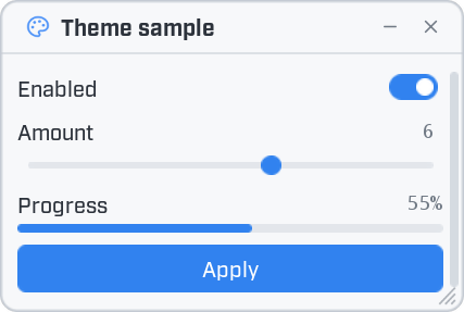 The same sample window in the Daylight theme: a light grey-white background with dark text and blue highlights.
